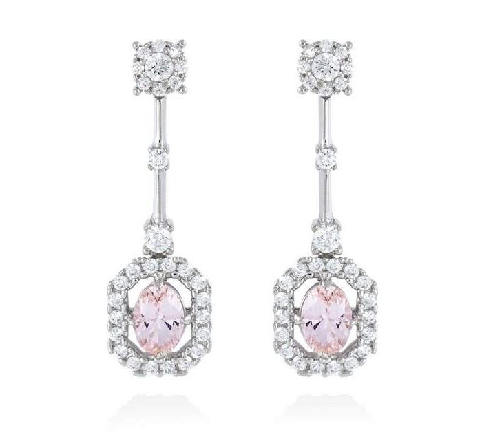 Pendientes novia plata piedra rosa Ivette