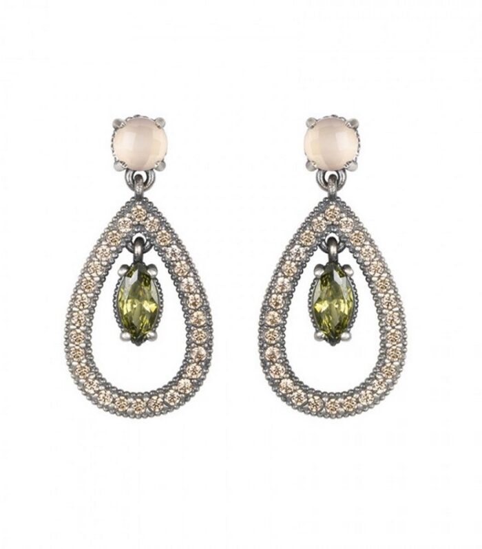 Pendientes plata, cuarzo rosa y circonitas