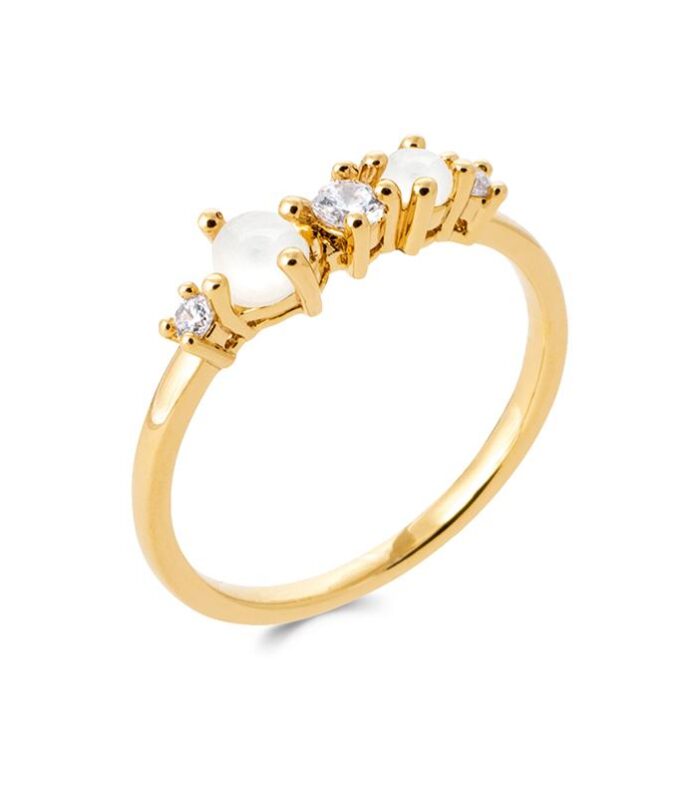 Anillo en plaqué or con piedra luna y circonitas