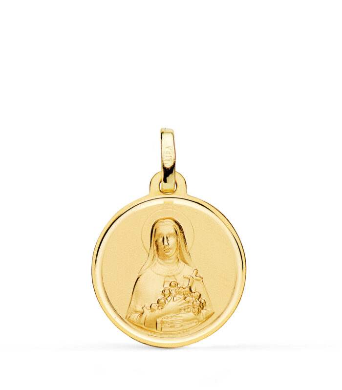 Medalla de Santa Teresa con bisel en oro amarillo de 18 kt