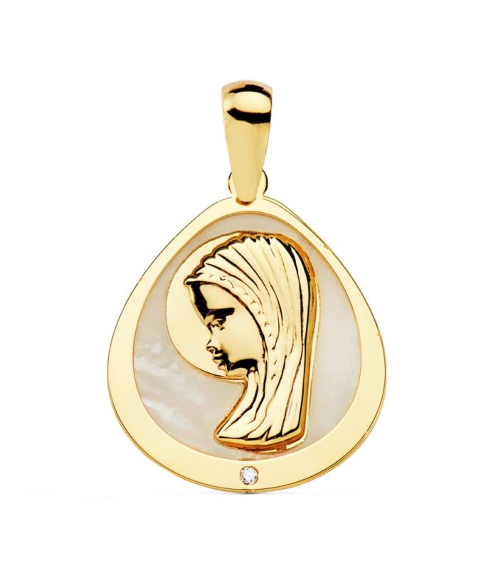 Medalla Virgen Niña en oro de 18 kt y nácar
