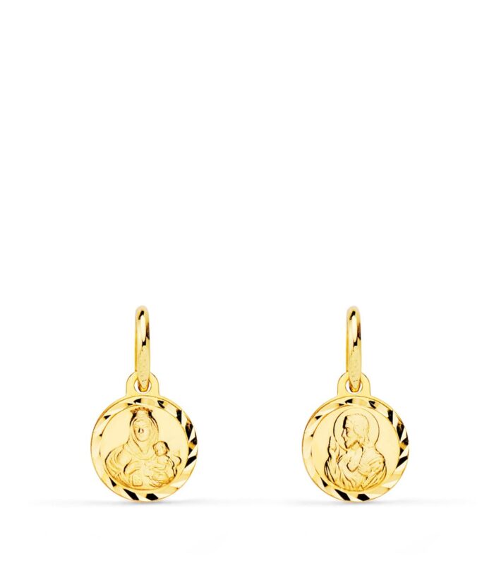 Medalla escapulario en oro amarillo de 18 kt, mini lenteja